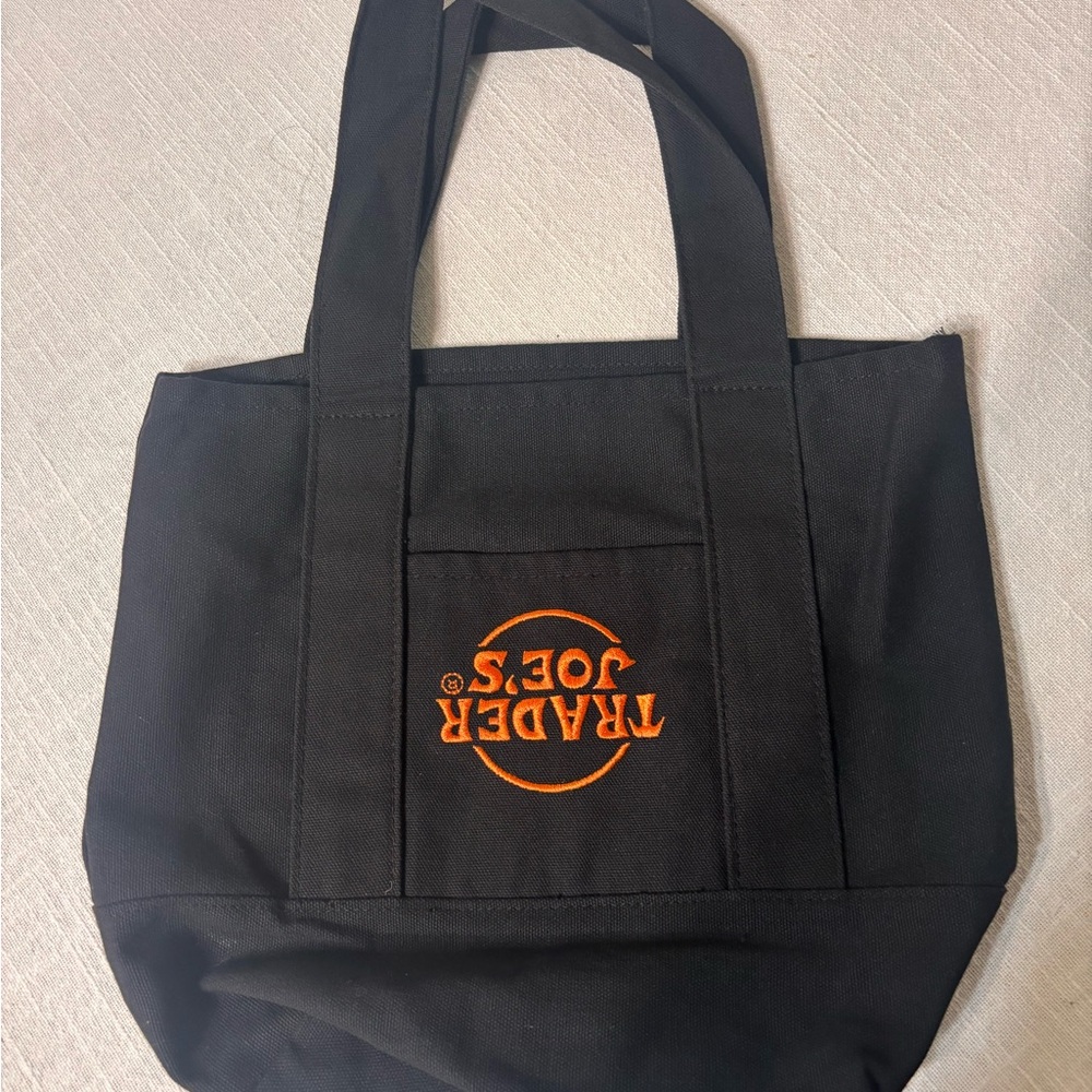 *Misprinted*  Trader Joe's Black Mini Tote Bag with Orange Logo